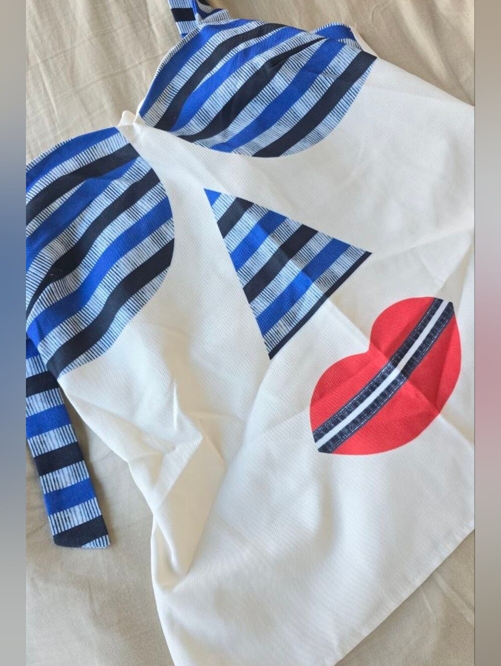 Cream Sculpted Face Applique Tank with Blue Striped Bust - Picture 6 of 7